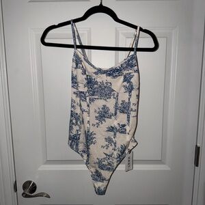 Cider Blue and Cream Patterned Bodysuit